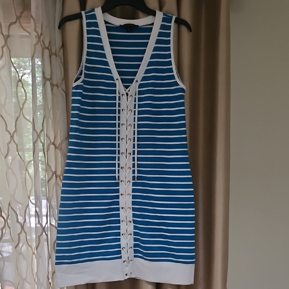 Boston Proper Turquoise and White Striped Dress